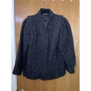 Vintage Michelle Stuart Womens Jacket 100% Wool Black Speckled Button Up Petite